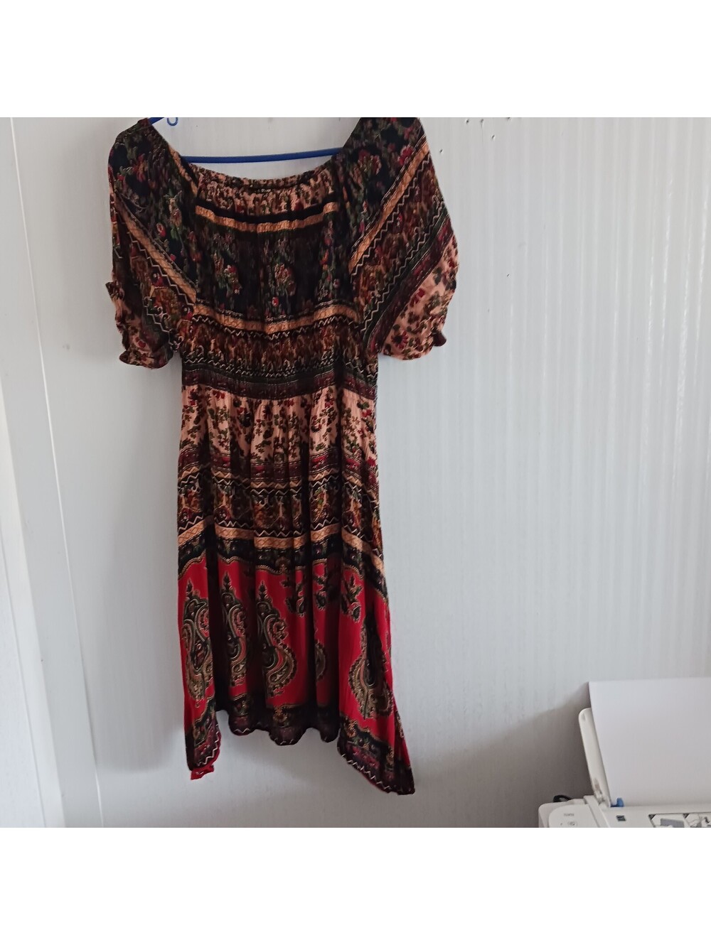 Boho Print Midi Dress  Elastic Top Dress  Pointed Tails  Size  Medium